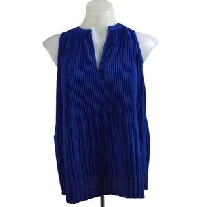 Banana Republic Womens Top  V-Neck Sleeveless Pleated Blouse Blue Size S